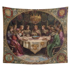 Medieval King Arthur Knights Of The Round Table Vintage Tapestry Wall Decor