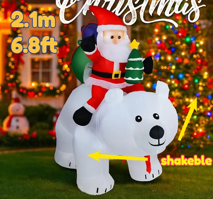 6-stopowy nadmuchiwany Święty Mikołaj jeżdżący na niedźwiedziu polarnym, dekoracje świąteczne, ozdoby bożonarodzeniowe do domu i na podwórko, dekoracje LED, zabawka na przyjęcie bożonarodzeniowe