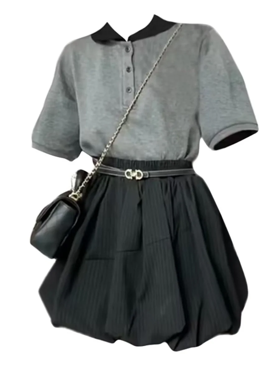 

Летний комплект больших размеров для похудения: цветной топ с коротким рукавом и юбка с цветочным принтом, с высокой талией, для женщин 8-25 лет