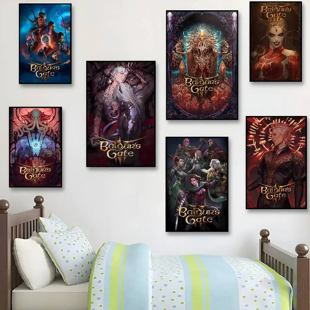 B- Baldur S Gate 3 Game Anime Posters Sticky Whitepaper Sticker DIY Room Bar Cafe Kawaii Room Decor