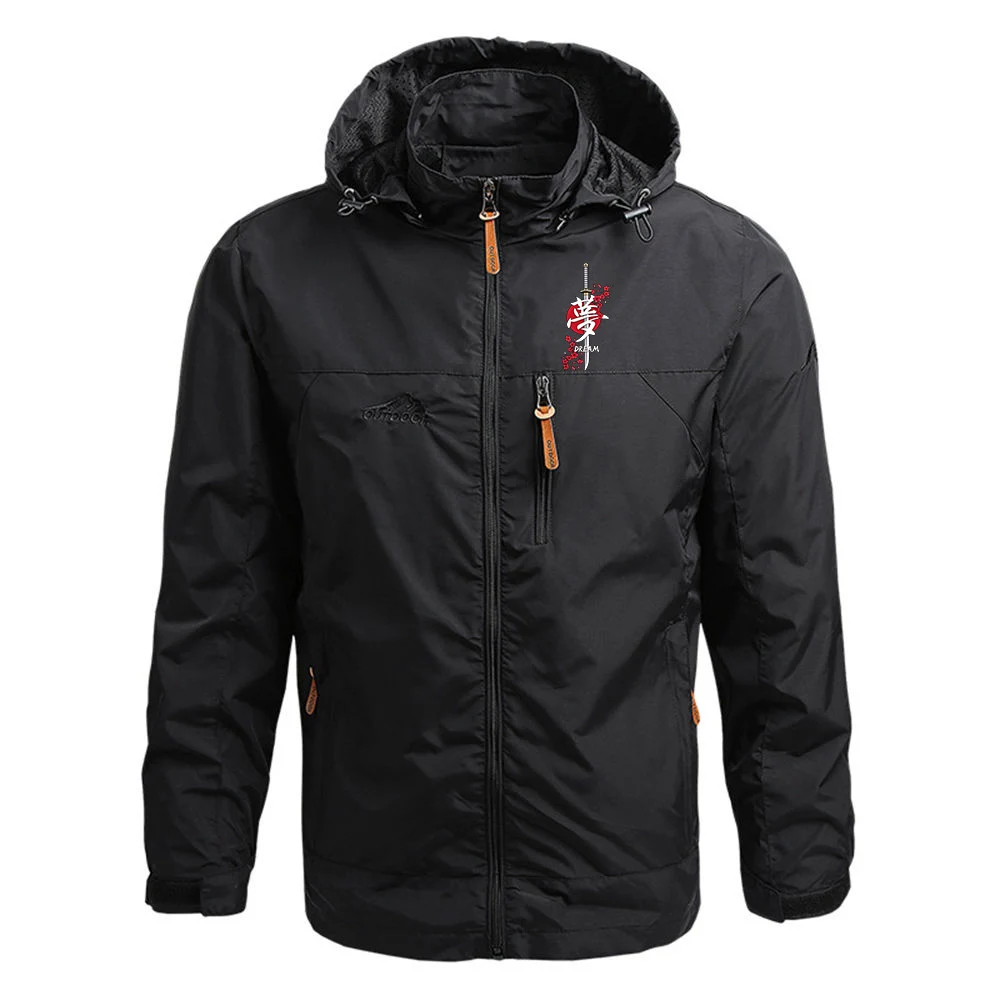 Samurai Sword Cherry Blossom Letter Logo Mens Set Men Trench Coat Overcoat Man Autumn Outdoor Windproof Style Hoodies Jacket