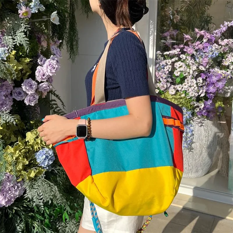 

Fashion Tote Bag Multi-color Patchwork Handbag Nylon Eco-friendly Shopping Bag Brand Lightweight Travel Commuter Shoulder Bag