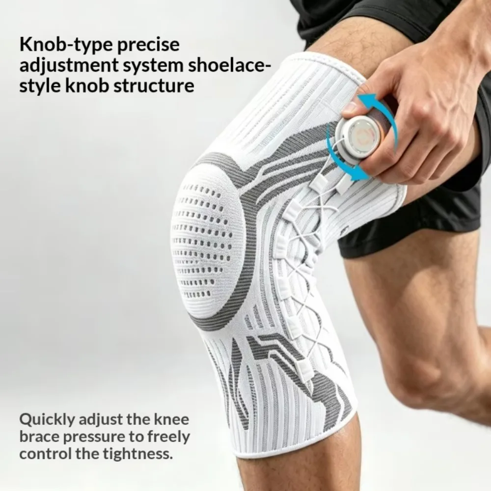 1Pc Adjustable Knob Knee Support Brace Spring‑Loaded Silicone Anti‑Slip Knee Pad for Running Basketball Meniscus Protection