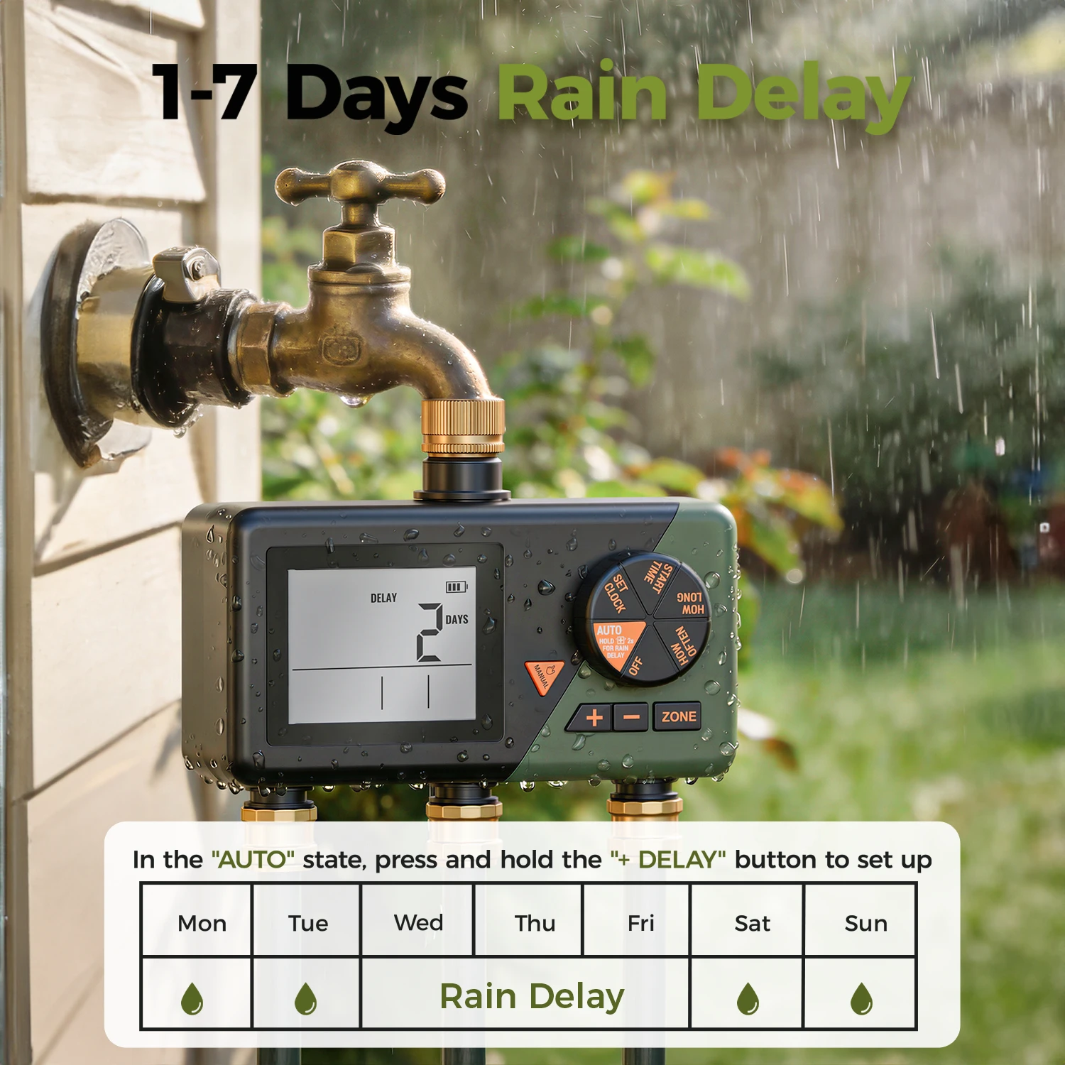 

Diivoo Water Timer 3 Zones Brass Inlets Programmable Automatic Irrigation Timer Rain Delay Manual Watering for Garden Lawn Yard