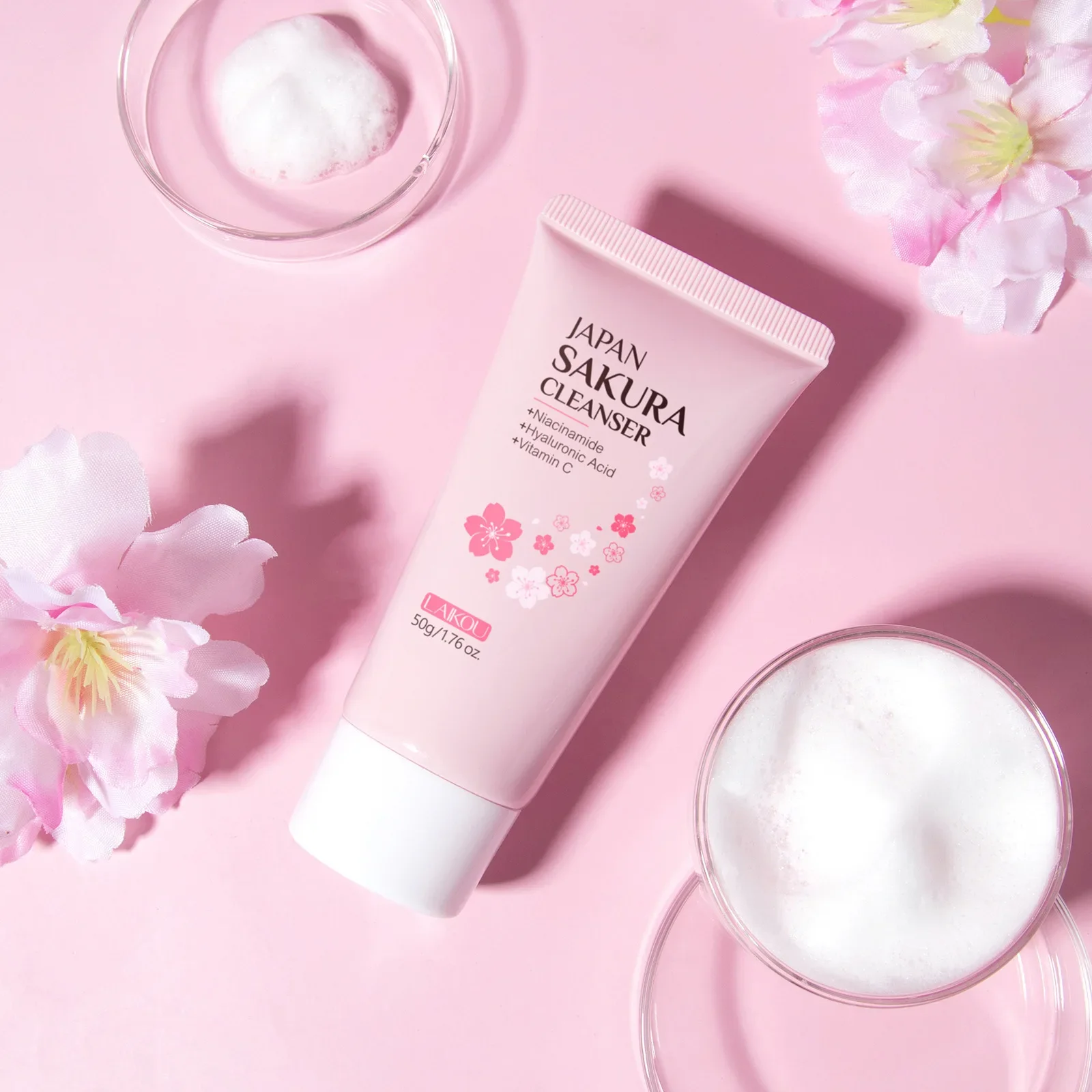 Laikou Sakura Facial Cleanser 50g Deep Pore Cleansing Oil Control Moisturizing Brightening Gentle Face Wash All Skin Types