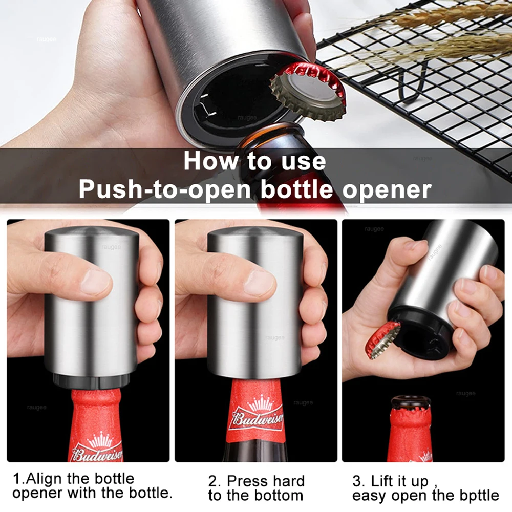فتاحة زجاجات البيرة فتاحات غطاء زجاجة محمولة أوتوماتيكية للمنزل القضبان نزهة التخييم المشي لمسافات طويلة فتاحة زجاجات بيرة من الفولاذ المقاوم للصدأ