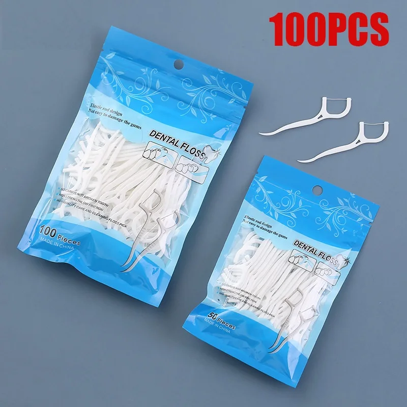 100pcs Dental Floss Flosser Picks Toothpicks Teeth Stick Tooth Cleaning Interdental Brush Dental Floss Pick Cleaning Tooth