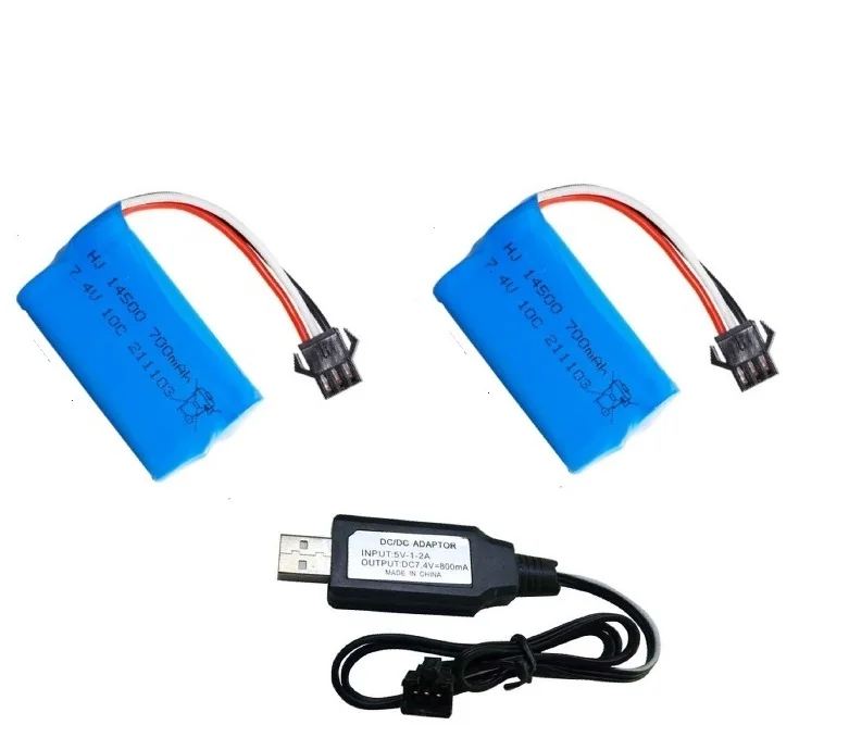 2S 7.4V 700mAh 14500 akumulator litowo-jonowy wtyczka SM3P/USB do żel wodny bun Blaster R/C zabawki kaskaderskie samochody R/C model akcesoria