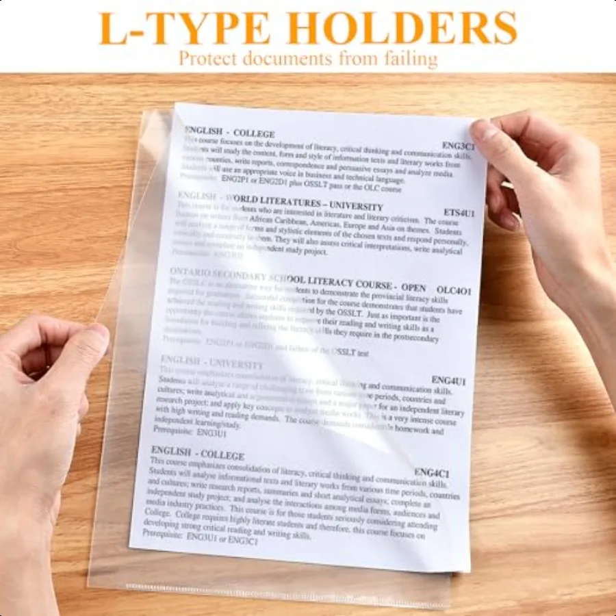 Confezione da 100 cartelle di documenti in plastica trasparente cartelle di file 12,2 x 8,6 formato lettera americana A4 tipo L buste di carta tasca per progetti sicura con spirito