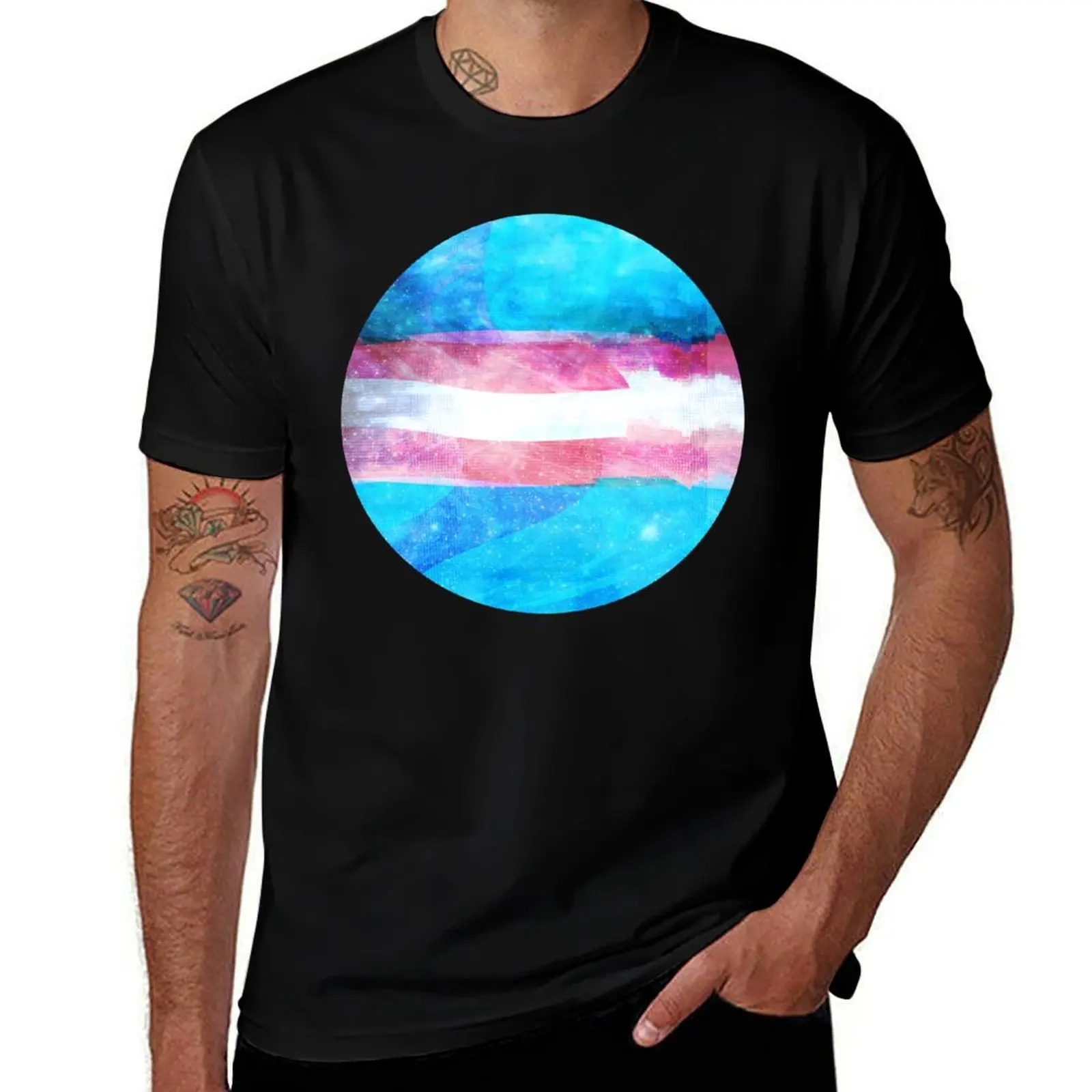 Glitch Trans Pride Flag T-Shirt Graphic Print Short Sleeve T-Shirt