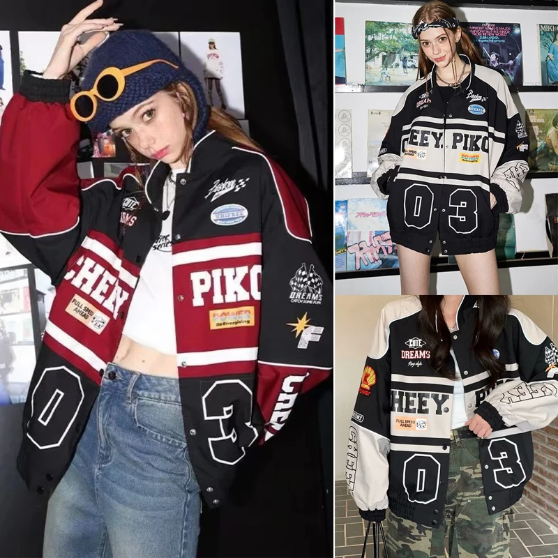 2025 Women Vintage American Style Motorcycle Baseball Jersey Coat Spring Autumn Fashion Letter Printing Streetwear Racing Jacket