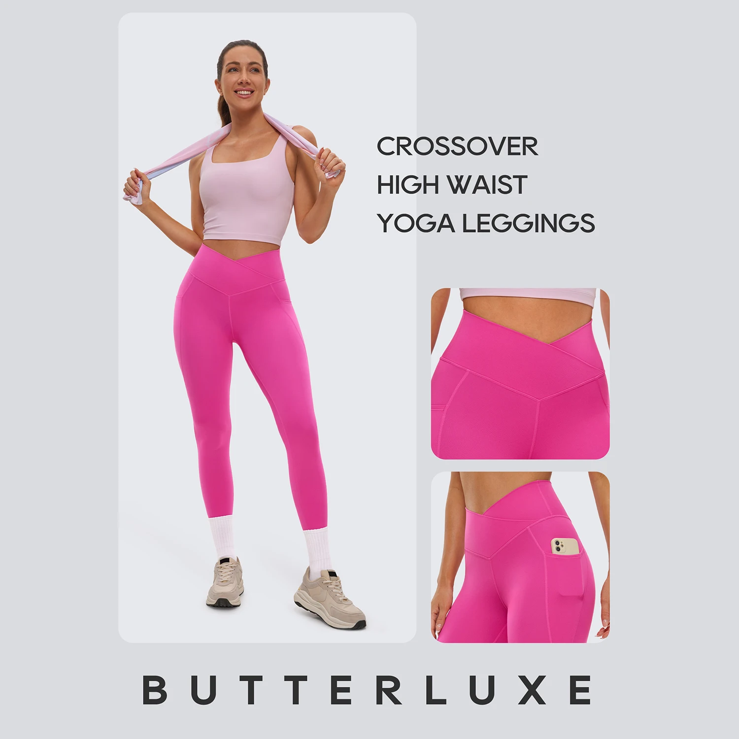 CRZ YOGA Butterluxe Womens Crossover Waist Workout Leggings with Pockets 25