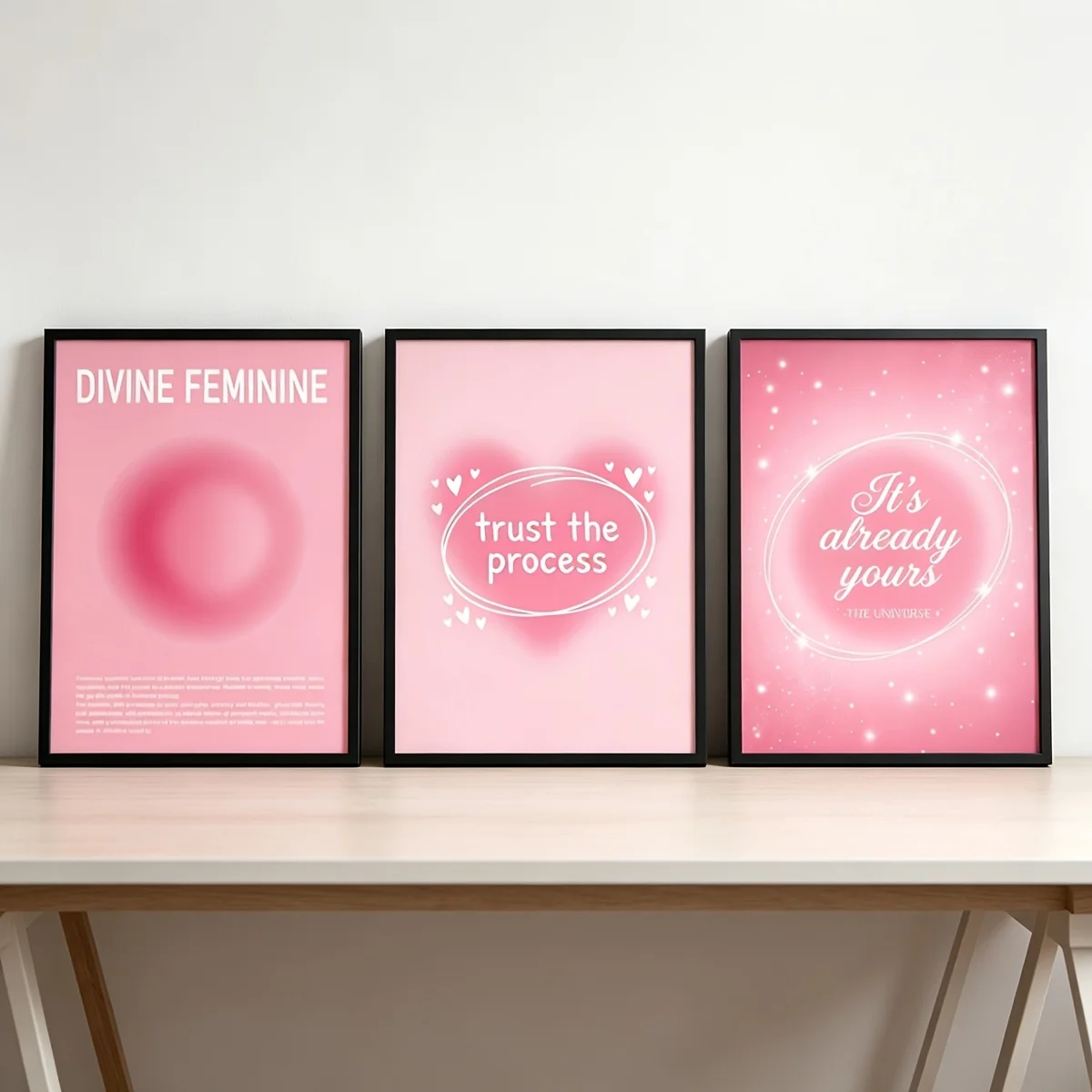 （NoFrame 3PCS)-2D Flat, 3pcs Pink Manifestation Wall Art Posters - 