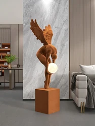 Home Decor Flocking Angel Girl Statue Floor Decor Living Room Creative Luminous Large Welcome Sculpture Art Ornaments Figurines