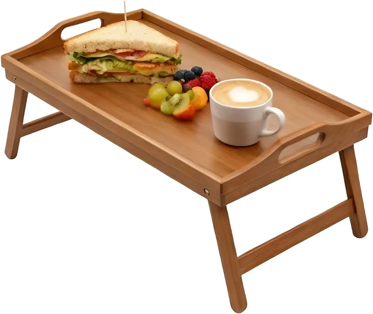

Bamboo Breakfast Tray with Folding Legs - Acacia Wood Finish, 16.93'×12.6', Dark Brown