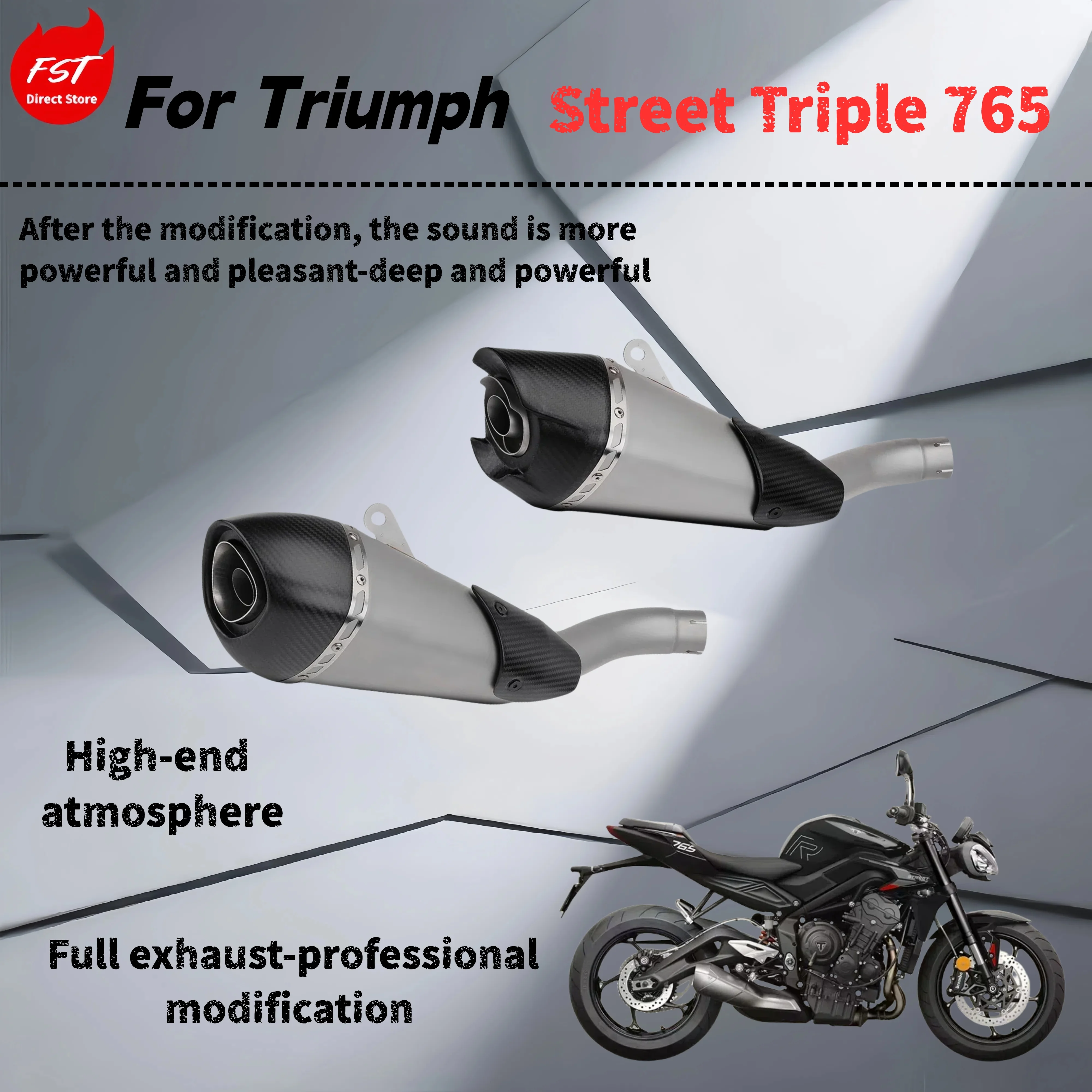 

For Triumph Street Triple 765 - modified mid- and rear-end exhaust pipes - deep, rich and powerful sound