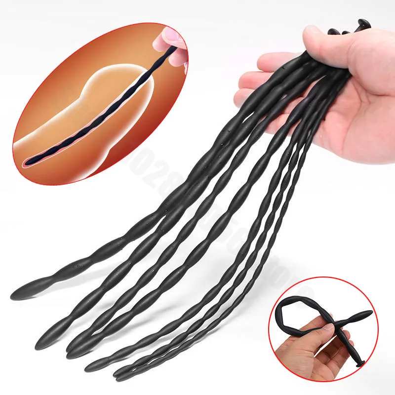 Stimolatore del catetere del dilatatore del suono uretrale in Silicone a coste, Plug/ Rod del pene, uomini della masturbazione dell'uretra, giocattolo del sesso BDSM, perline Uretra