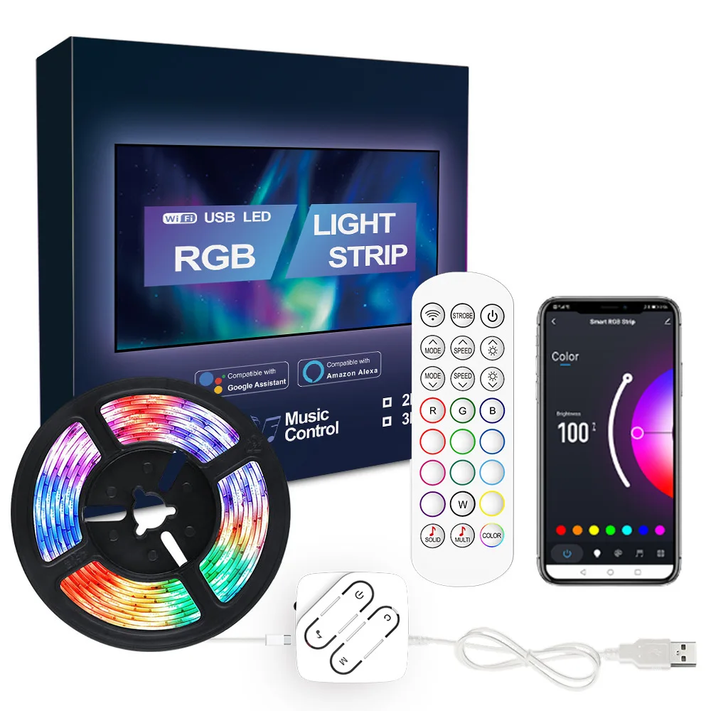 Умная RGB-лента для телевизора, USB-полоска, SMD5050, 30 светодиодов/м, Wi-Fi/голос/приложение/дистанционное управление