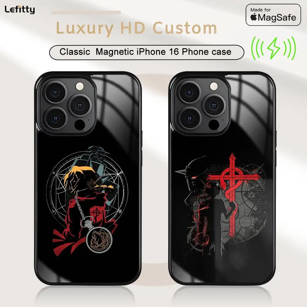 Funda de teléfono Anime F-Fullmetal A-Alchemist para IPhone 16 15 14 13 12 11 Pro Max Plus Mini funda de carga inalámbrica Magsafe magnética