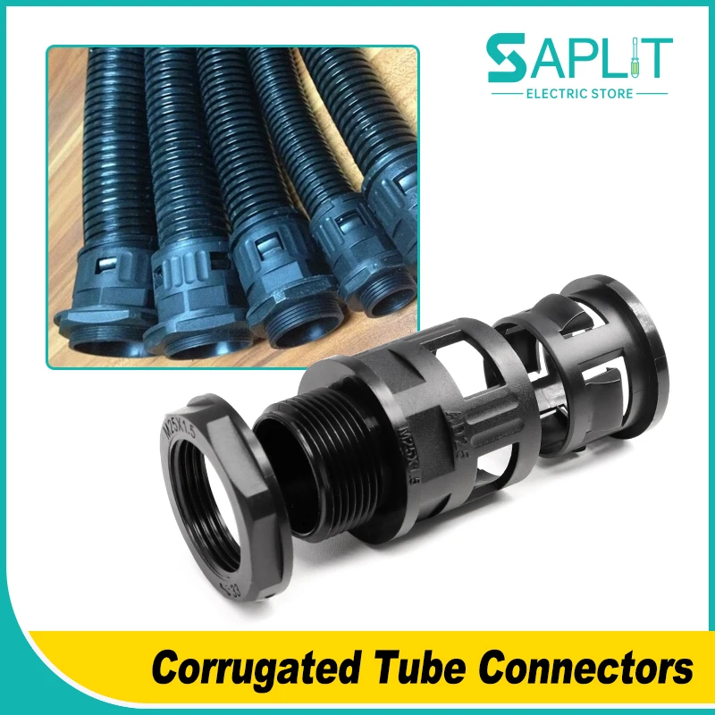 

Bellows Pipe Joint Black AD 13/15.8/18.5/21.2/25/28.5/34.5mm Corrugated Tube Nylon Connectors End Fittings Plastic Conduit Gland