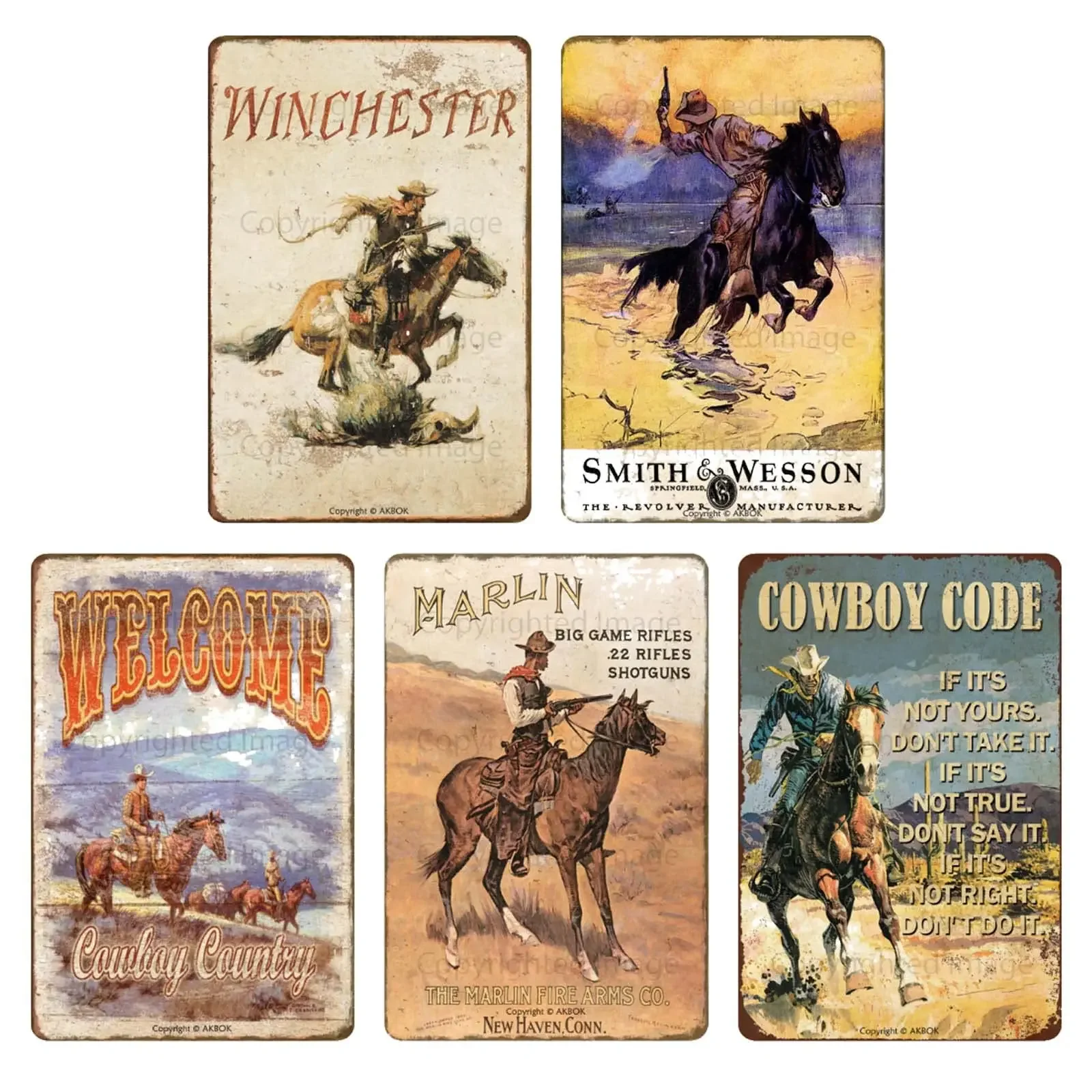 Vintage Western Cowboy Tin Sign Retro Cowboy Code Metal Sign Garage Shop Man Cave Bar Home Wall Decoration 8 X 12 Inch 5PCS