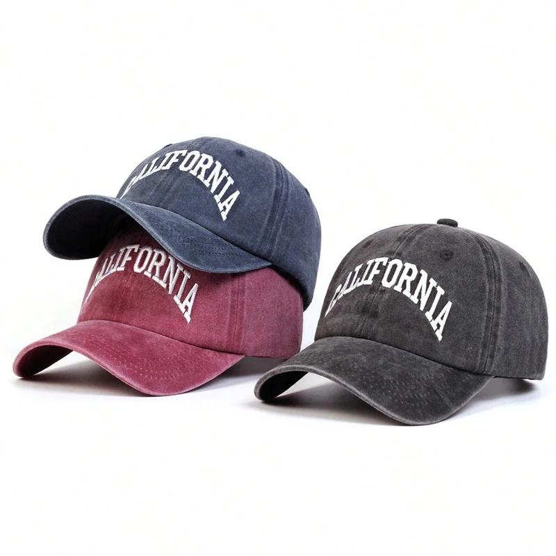 Unisex CALIFORNIA Letter Embroidery Wash Baseball Caps Spring and Autumn Outdoor Adjustable Casual Hats Sunscreen Hat