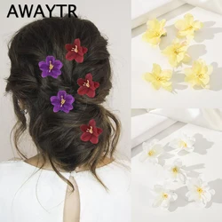 AWAYTR 5PCS Sweet Girls Fabric Flower Mini Hair Clips Metal Hairpin Yellow Flower Barrette Handmade Bangs Clip Hair Accessories