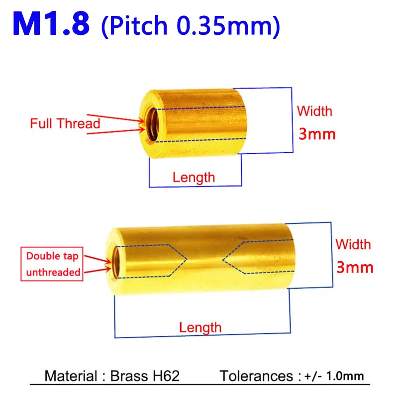 2/4/8pcs M1.8 Length 1.5-30mm Round Brass Standoff Spacer Stud Spacing Screws Thumb Nuts Female Thread Double Pass Hollow Pillar