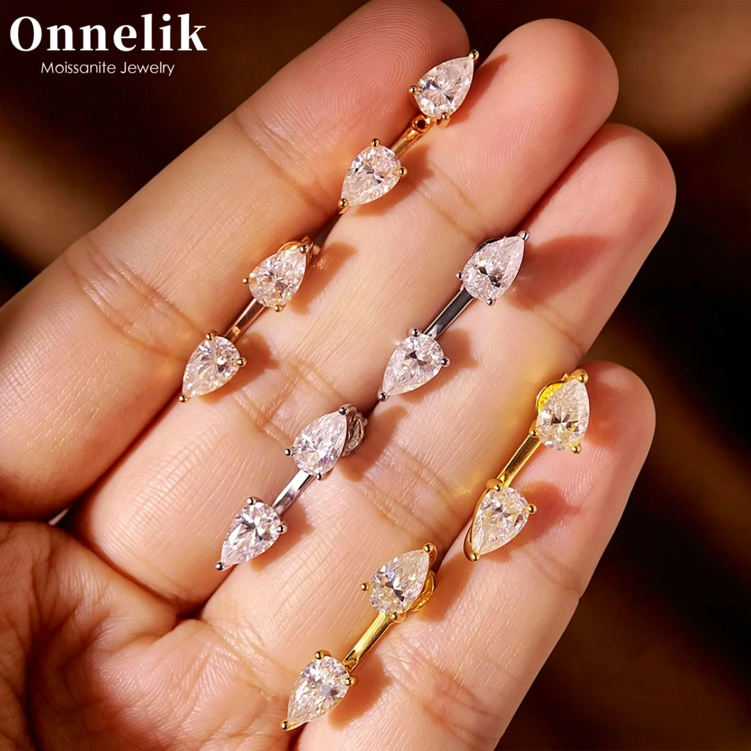 Onnelik 1CT Teardrop Moissanite Stud Earrings S925 Sterling Silver White/Yellow/Rose Gold Plated Fine Jewelry Gift for Women