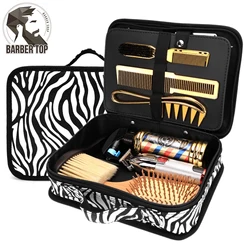 Boîte de transport de grande capacité pour outils de coiffure, étui à rayures zébrées, sac de rangement pour outils de maquillage de beauté, salon de coiffure, mode