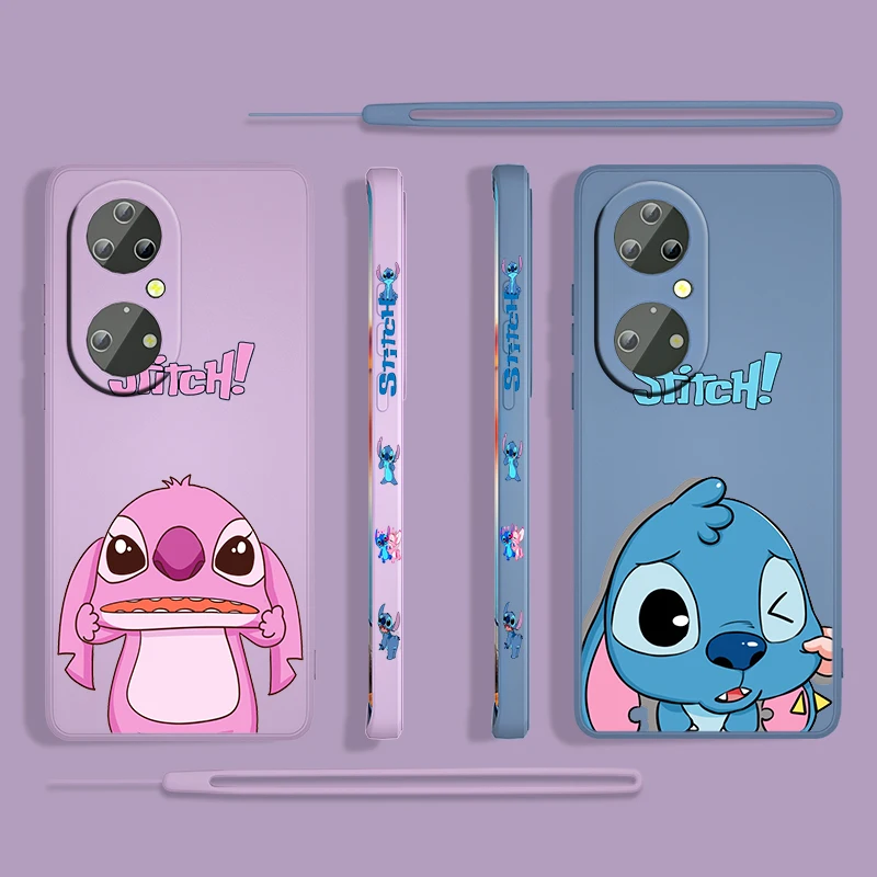 

Stitch Disney Cute Anime For Huawei P50 P40 P30 P20 P Smart Z Pro Plus 2019 2021 Liquid Left Rope Shockproof Phone Case Fundas