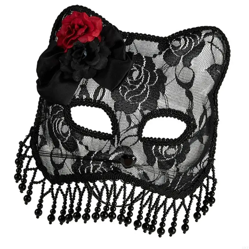 Maschera maschera maschera a metà facciata eyemask foxes gatti maschera con velo delle nappe