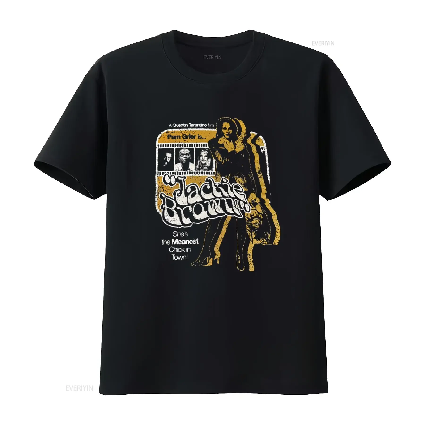 ジャッキー・ブラウン-映画tシャツ-黒-xlサイズ-クエンティン・タランティーノ-パム・グリア-映画へのトリビュート-レトロデザイン-ヴィンテージ風-ウォッシュ加工-多用途-カジュアル