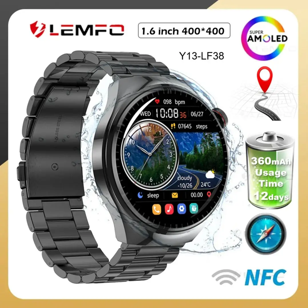 Lemfo LF38 Smart Watch men Gift Waterproof Compass Heart Rate Bluetooth Calls GPS Health Monitoring Voice Assistant Smartwatch