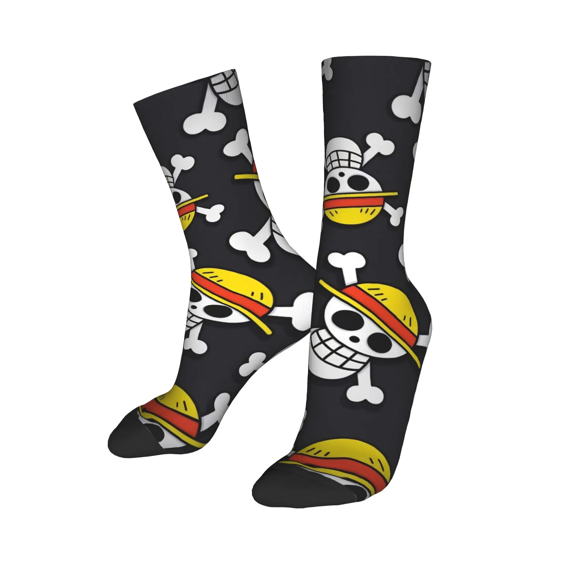 Calcetines Deportivos Transpirables con Diseño de Anime Luffy, Calavera y Bandera Pirata, para Hombre y Mujer, Otoño-Invierno