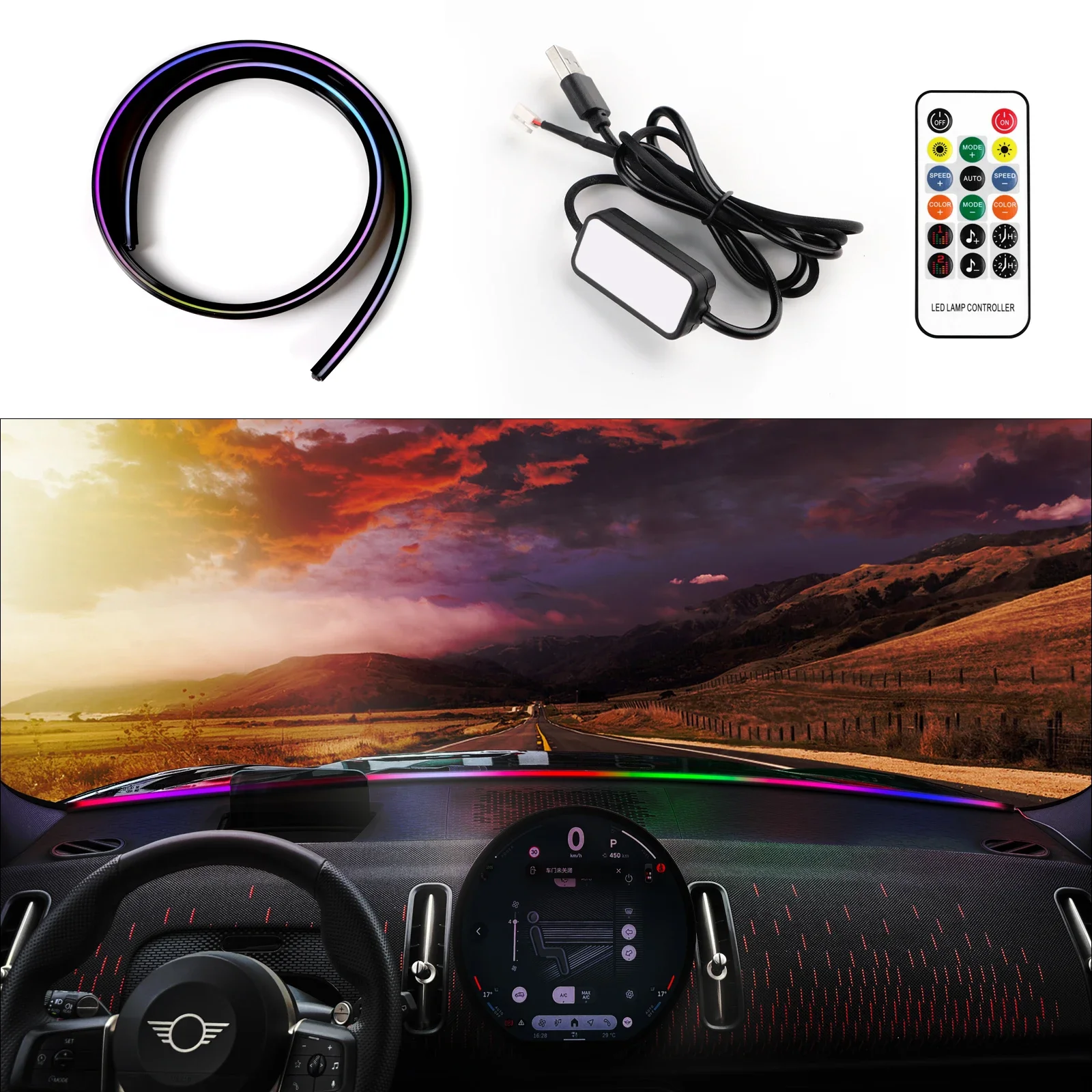 

Car Windshield RGB LED Ambient Light Strip Dashboard Mood Lamp 12V APP Bluetooth Control Flexible Interior Decorative Lighting
