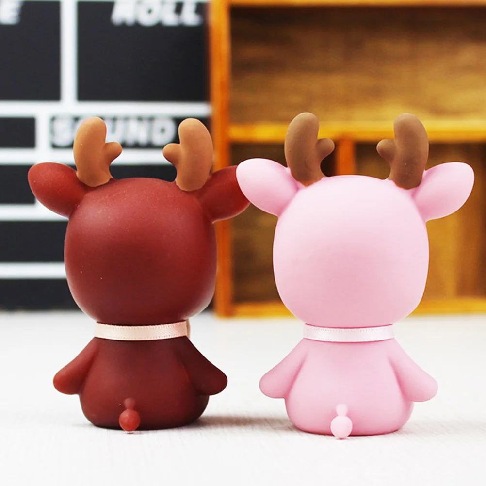 

2Pcs Sika Deer Cake Decoration Pink Desktop Ornament Home Dessert Table Child Bedroom Sitting Room Car Decor Gift