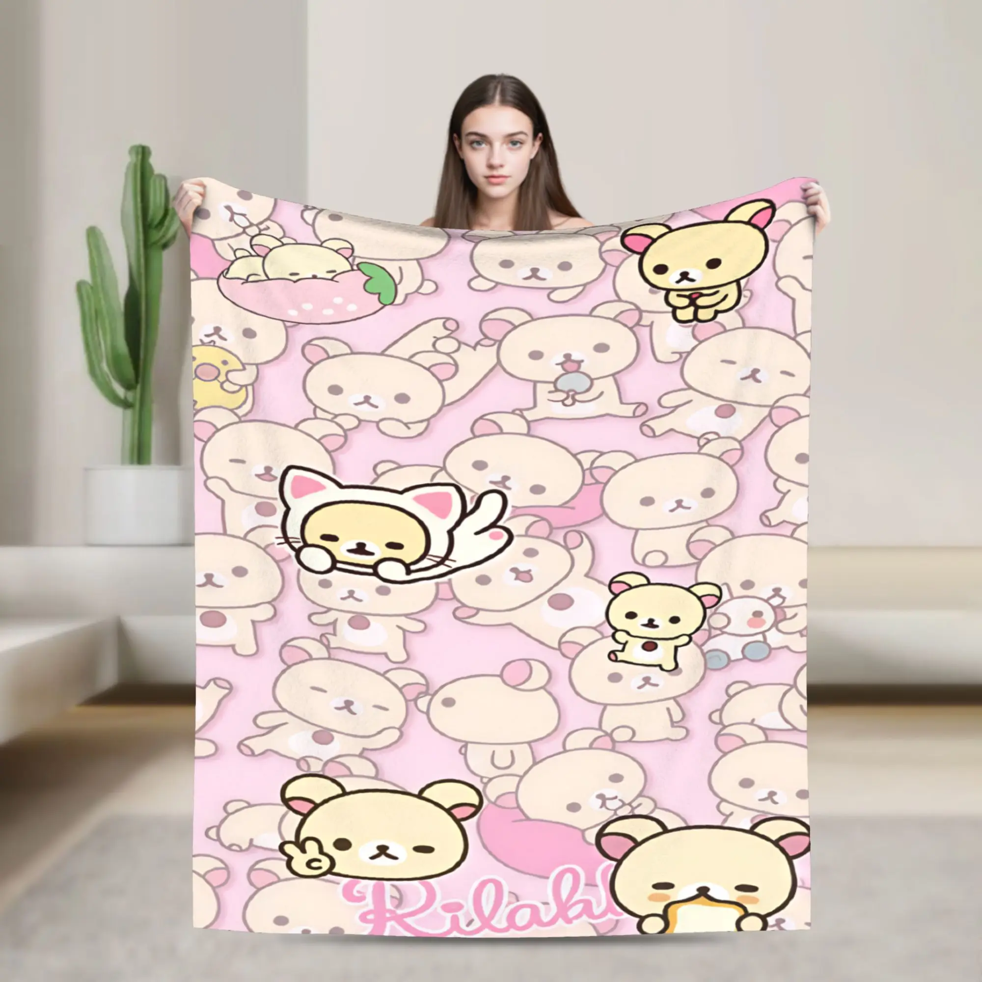 Super Soft BlanketsChildren Travel Rilakkuma Pink Small Bedding Throws  Flannel Bedspread For Couch Bed Novelty Sofa Bed Cover