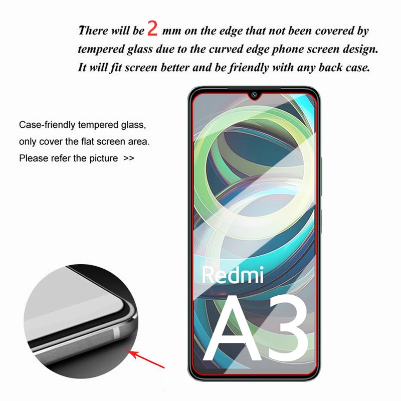 For Xiaomi Redmi A3 Glass Full Glue Clear Screen Protector For Redmi A1 A2 Plus A1 A2 A3 Tempered Glass For Redmi A3 Lens Film