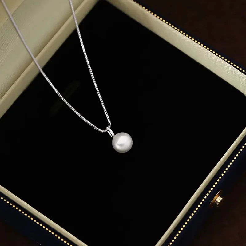 Collier minimaliste en argent sterling 925 avec pendentif perle ronde unique sur chaîne serpent pour femme, bijoux cadeaux en gros