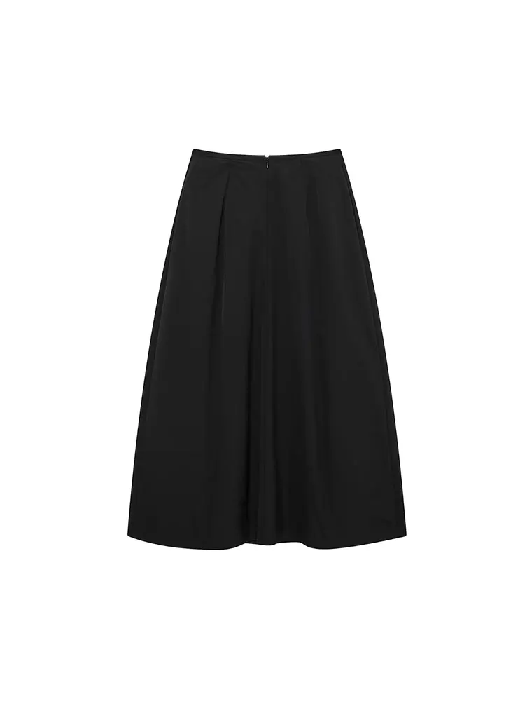 TRAF 2024 Autumn New Product Women's Casual Versatile High Waist Pleated A-line Cloak Bow Skirt Midi Half Skirt