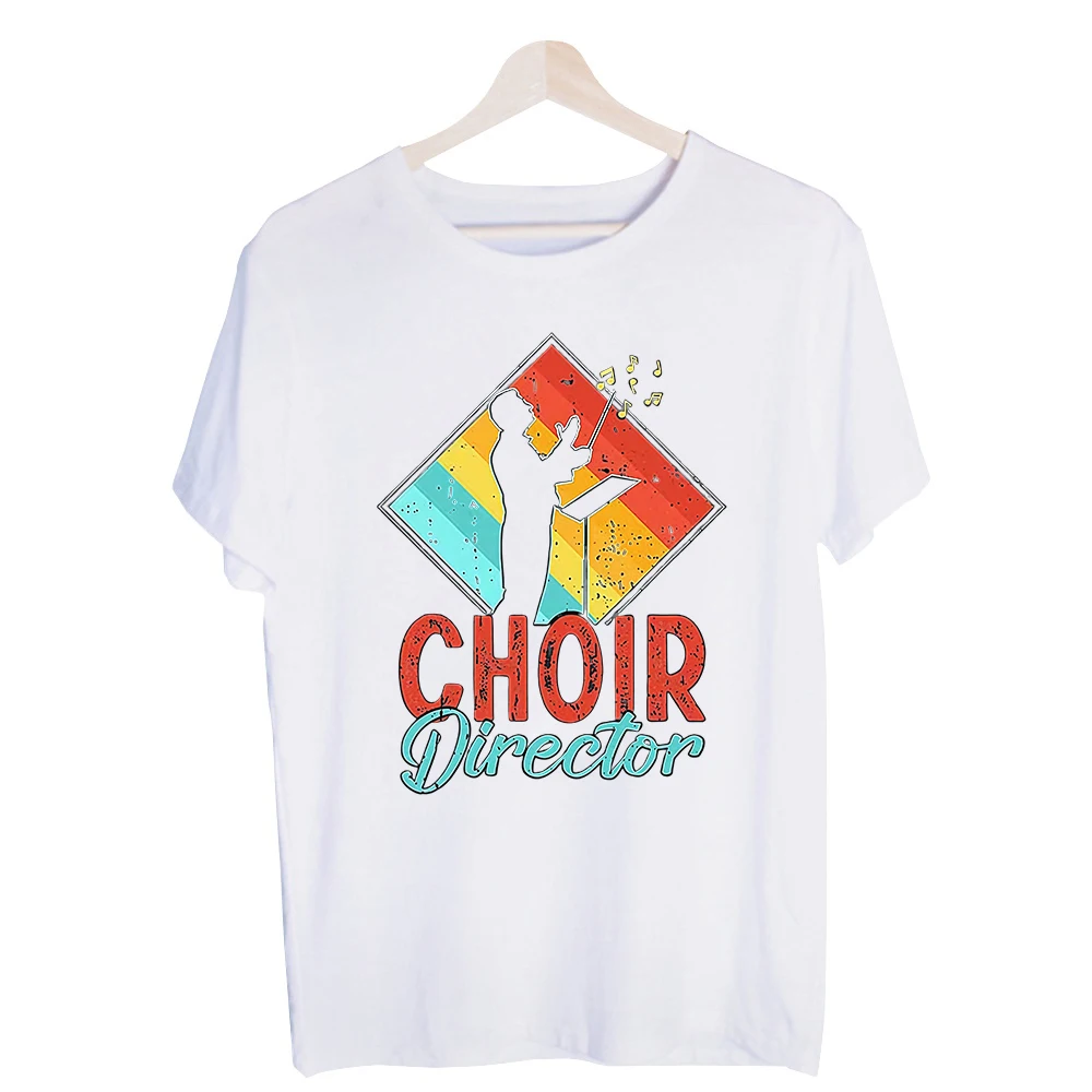 Choir Director Music Graphic Tee, Short Sleeve Crew Neck T-Shirt with Retro Design for Music Teachers and Choir Events