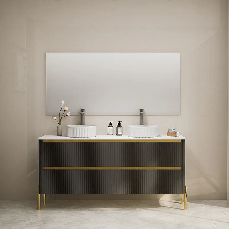 Multi Layer Solid Wood Multiple Styles Household Bathroom Cabinet Set Bathroom Vanity Cabinet with Sink Unit Set