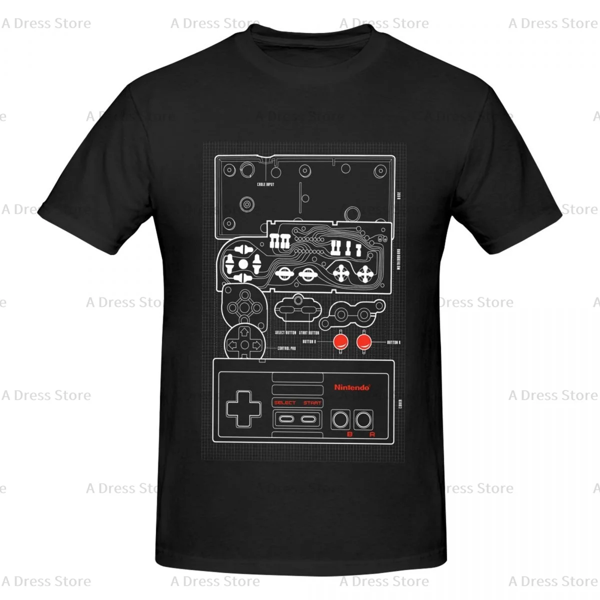 

Nintendo NES Controller Parts Schematic Graphic Men's round neck T-shirt,Oversized print Tee Shirt,Casual Large Size Tshirt