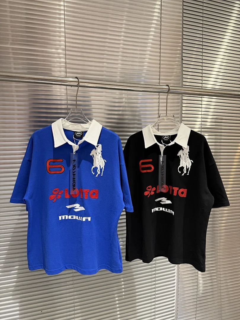 2026 Best Version Mowa Angel Steed Embroidery Turn Down Collar Women Men Polo Shirt T shirts Slim Fit Men Casual Polo shirt — купить у AliExpress WW