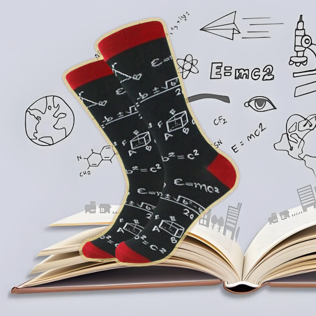 1 Pair Science Math Pattern Crew Socks, Novelty Funny Socks For Unisex,Suit In All Seasons