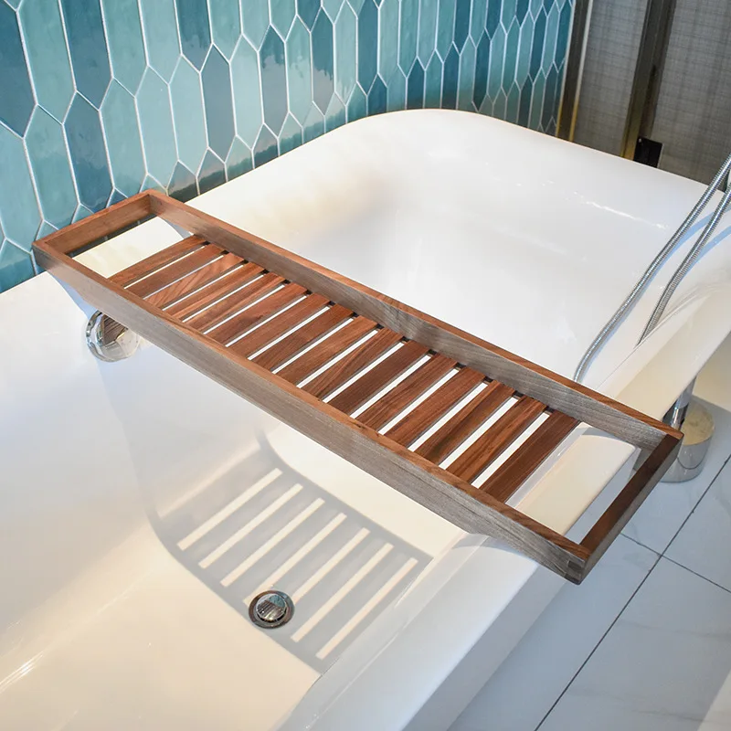 Solid wood bathtub storage racks, homestay bathroom   decoration wooden pallets, black walnut wood shelves