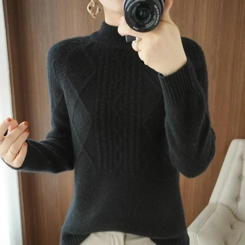 2023 Autumn Winter Thick Sweater Women Knitted Ribbed Pullover Sweater Long Sleeve Turtleneck Slim Jumper Soft Warm Pull Femme