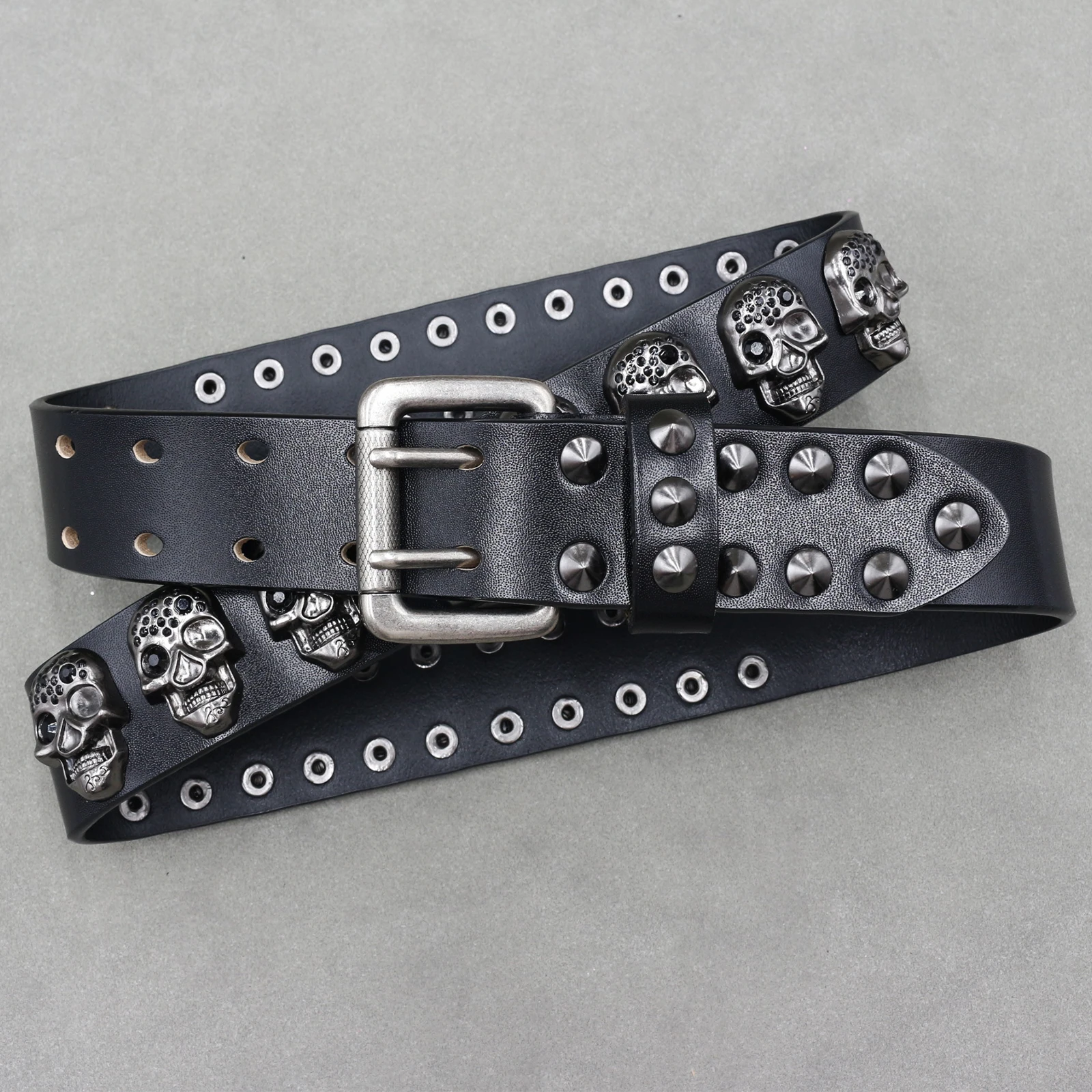 Fashion New Skull Rivet Belt Goth Style Buckle Man/woman Fashion Casual Punk Style Genuine Leather Waistband for Jeans Y2K Belt