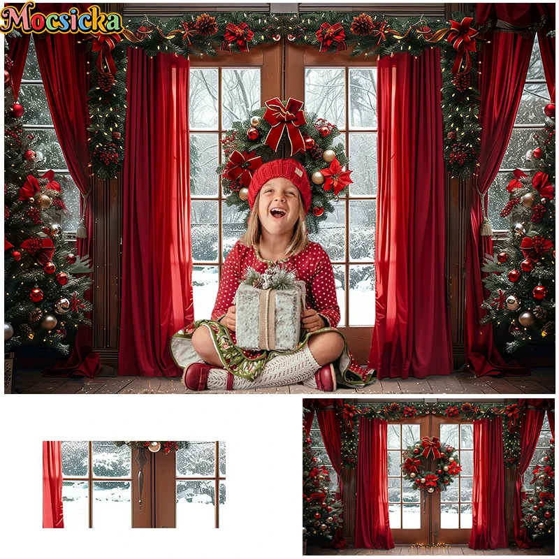 

Mocsicka Christmas Window Door Photography Backdrop Xmas New Year Kids Child Portrait Family Photocall Photo Studio Background